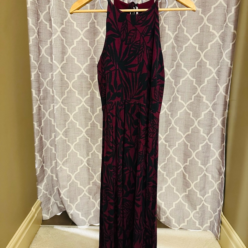 LOFT Red and Black Sheath Maxi Dress Halter Sleeveless